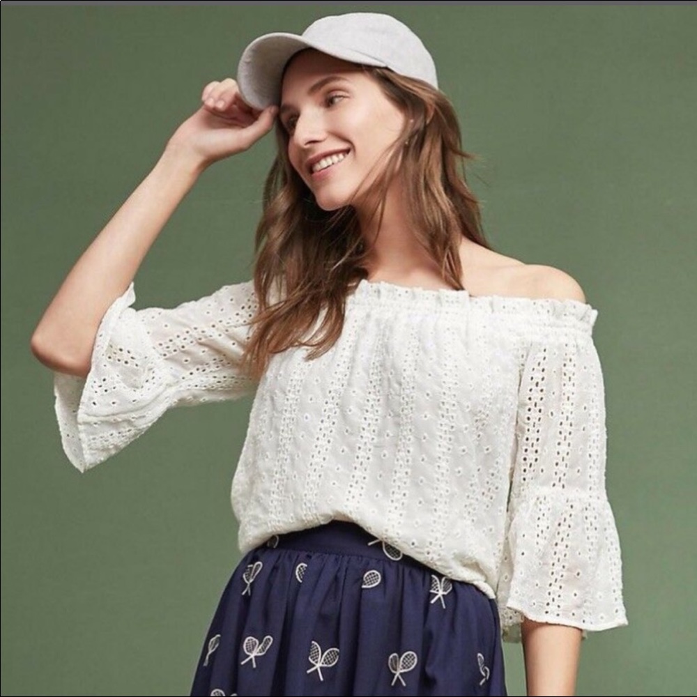 Anthropologie Floreat Off Shoulder Eyelet Top S
